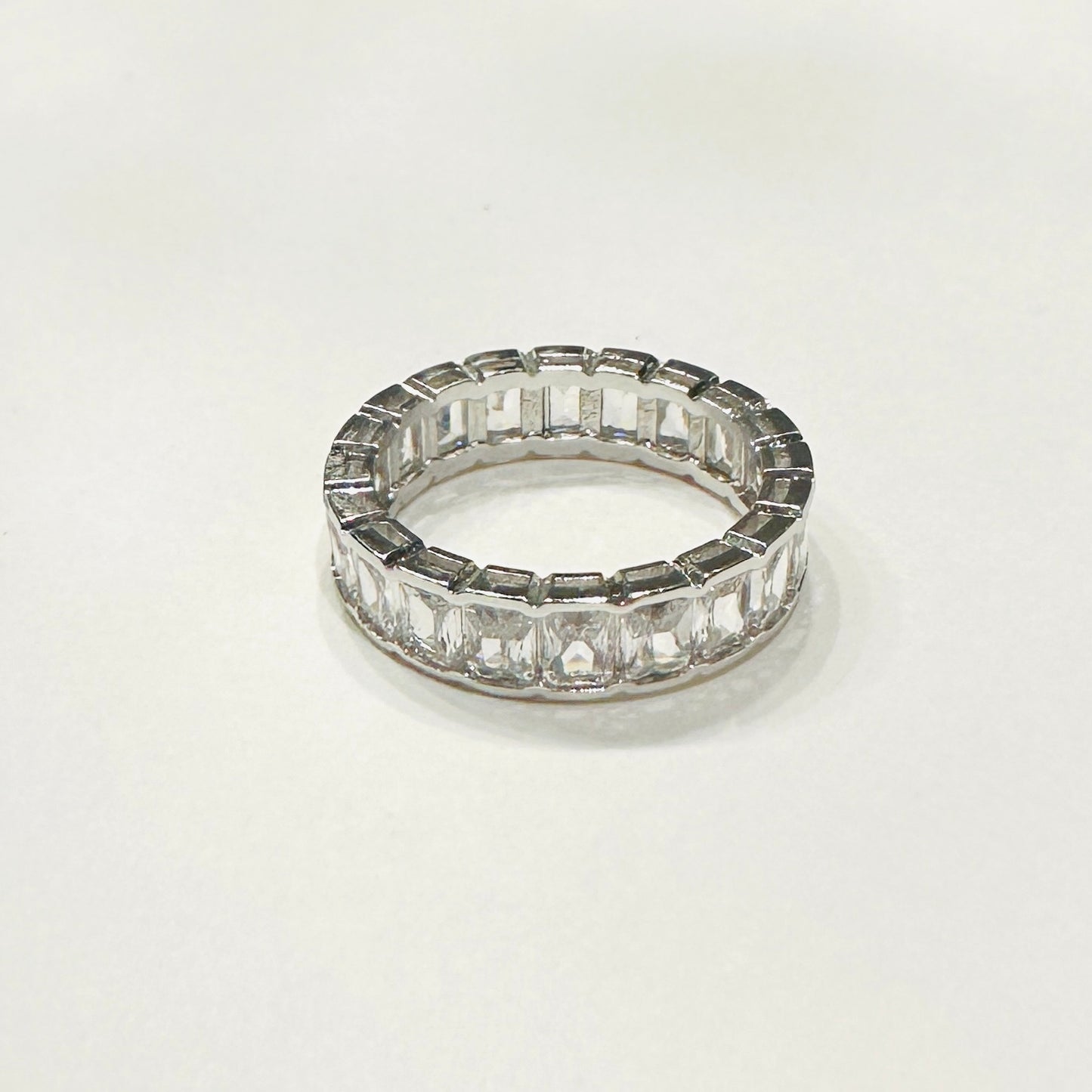 Eternity Band with Rectangular-Cut Cubic Zirconia - White Rhodium Plated Ring