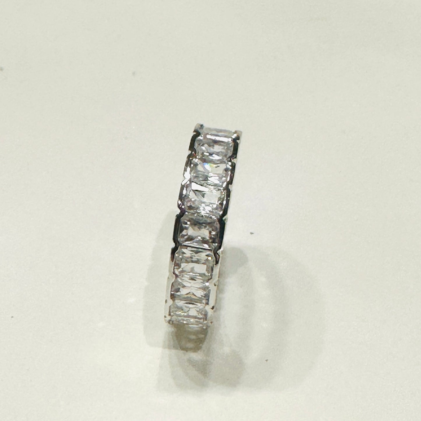 Eternity Band with Rectangular-Cut Cubic Zirconia - White Rhodium Plated Ring