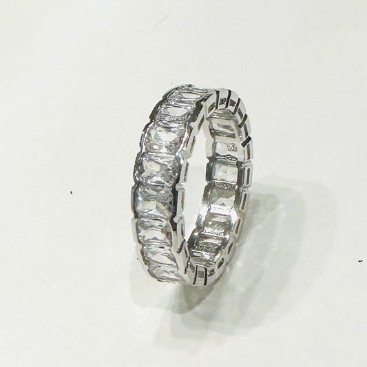 Eternity Band with Rectangular-Cut Cubic Zirconia - White Rhodium Plated Ring