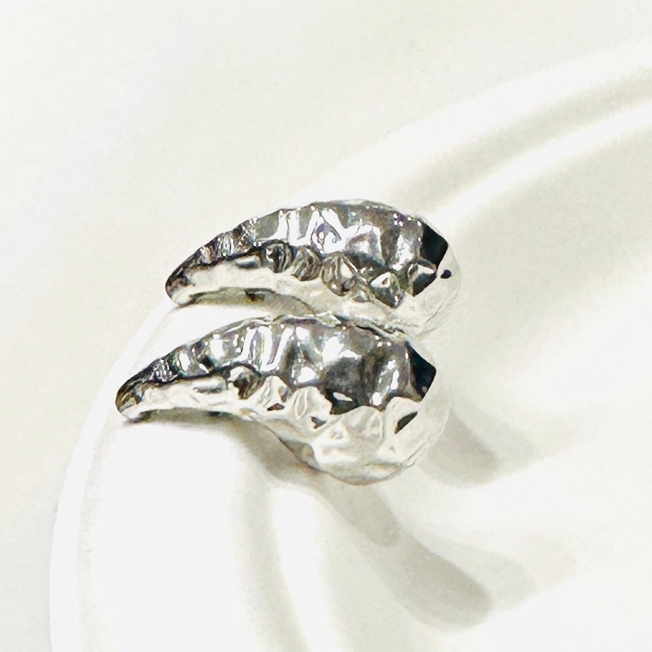 Small Bold Hammered Teardrop Earrings - White Rhodium Plated