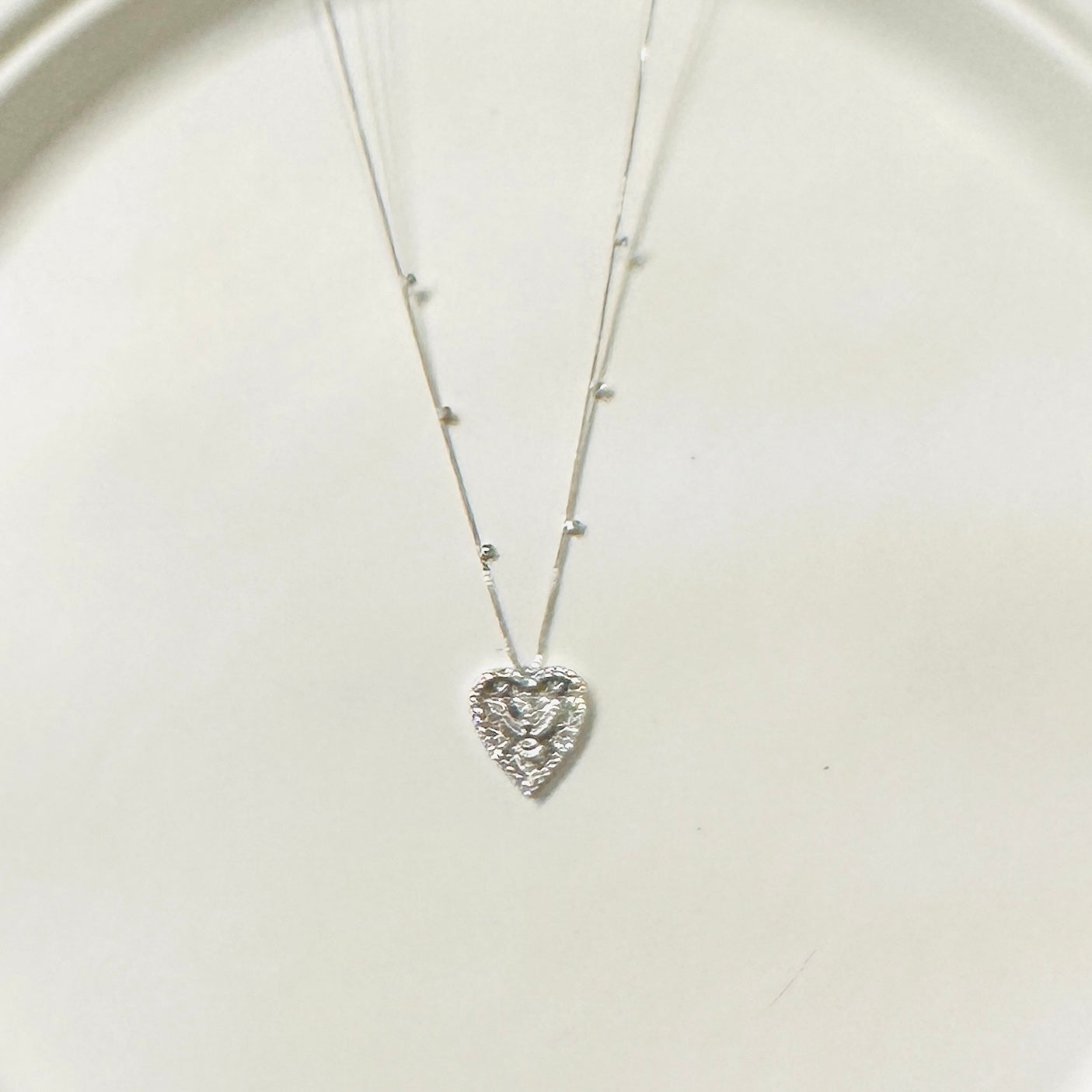 Holy Spirit in Heart Pendant Necklace - White Rhodium Plated