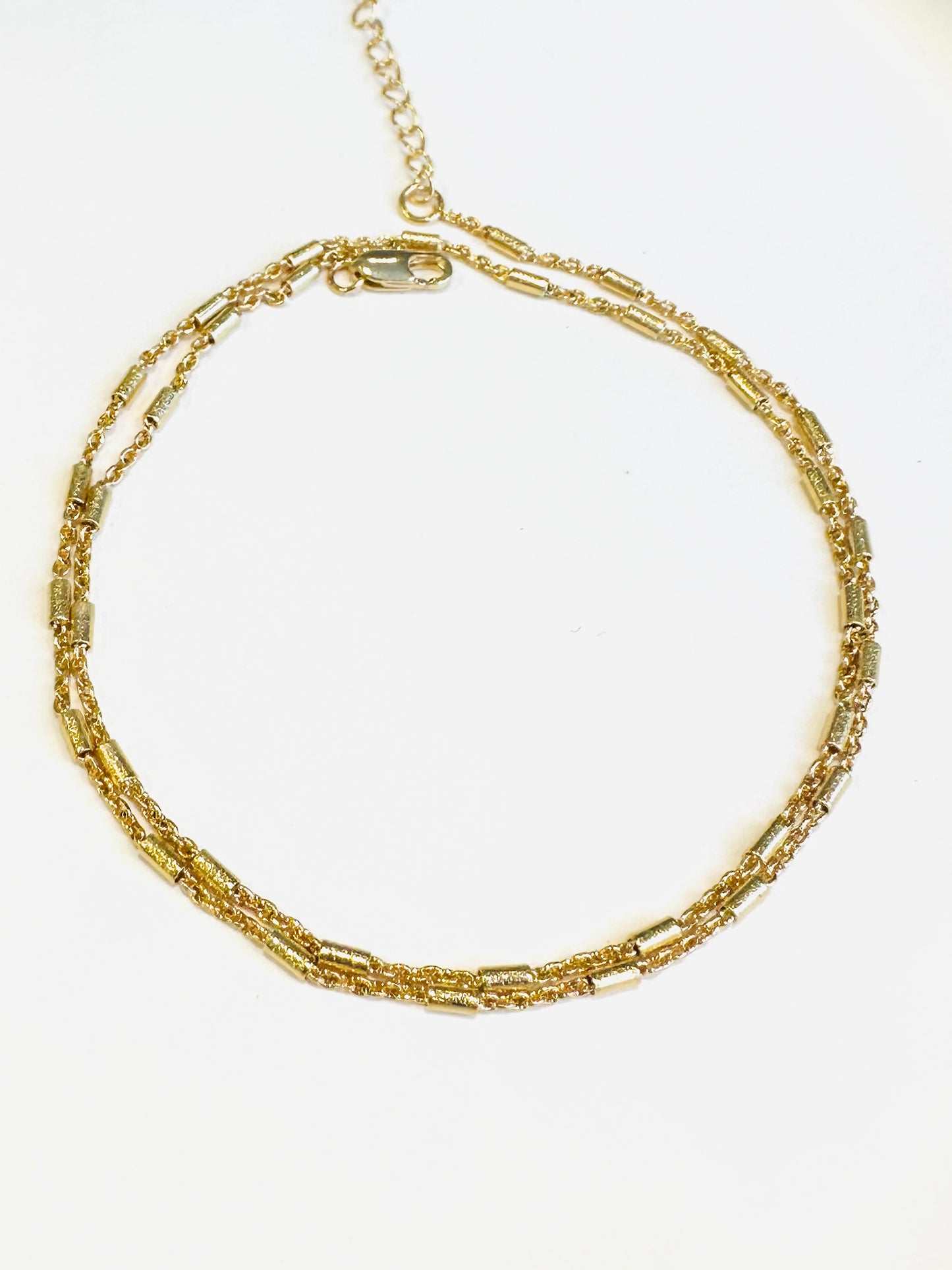Double Chain with Tubes Beads Anklet - 18K Gold Plated