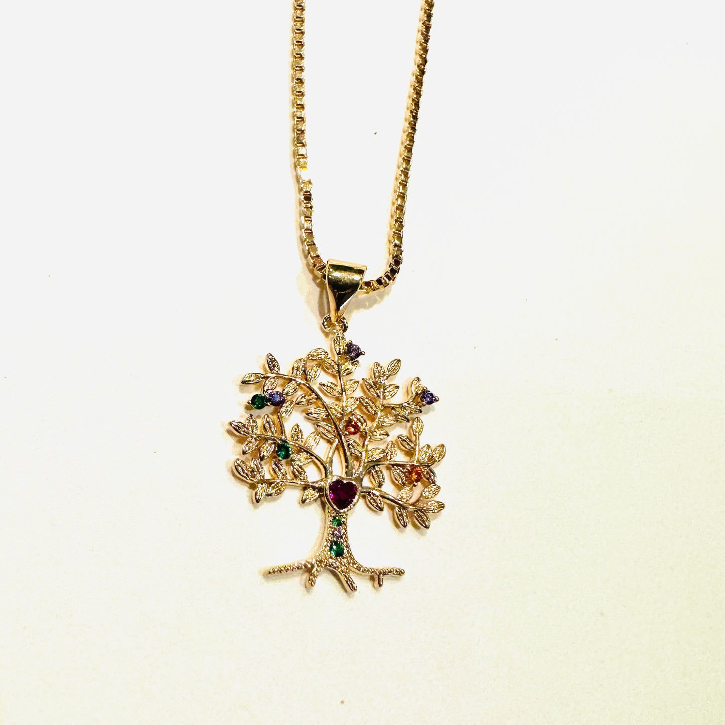 Colorful Tree of Life Micro Zirconia Pendant Necklace - 18K Gold Plated