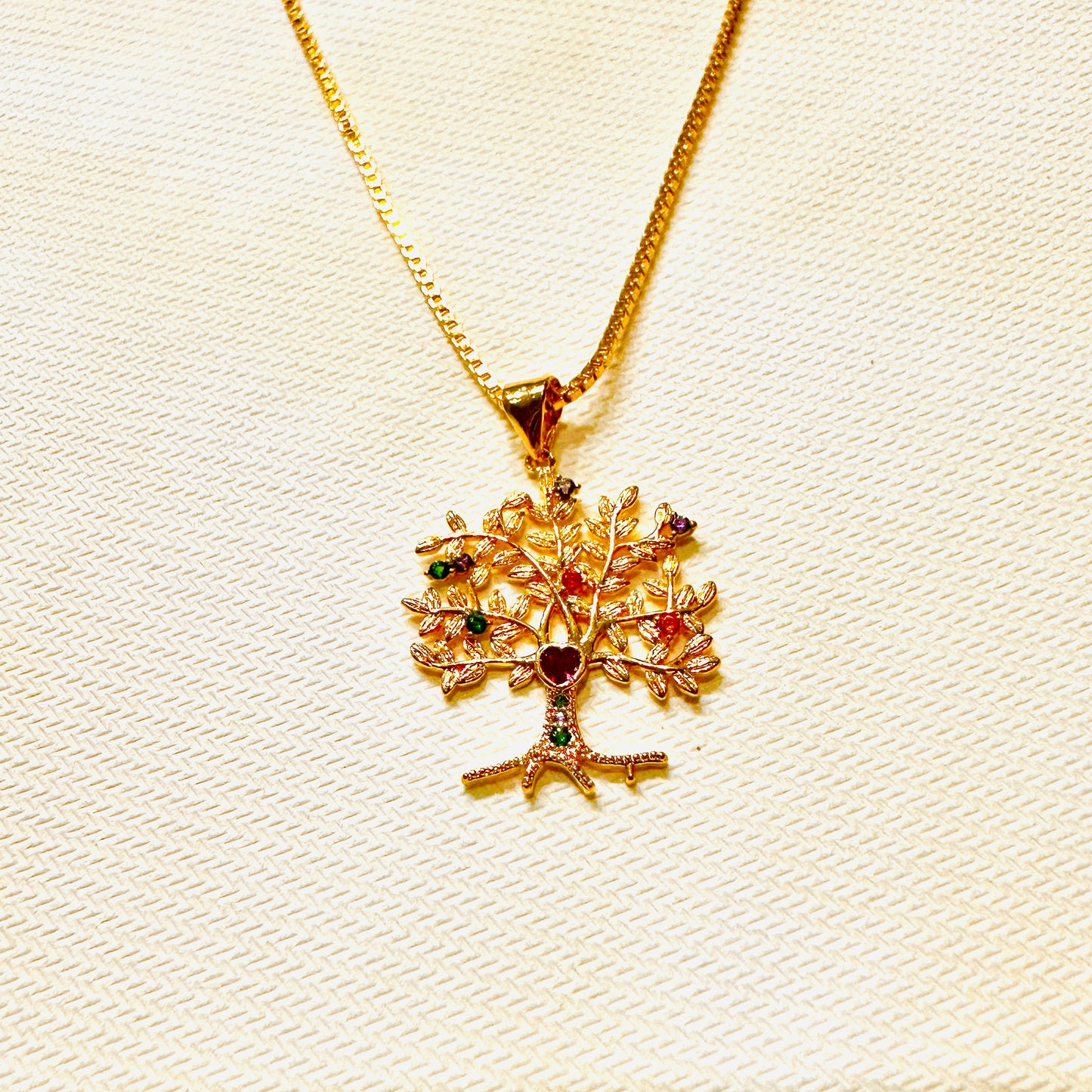 Colorful Tree of Life Micro Zirconia Pendant Necklace - 18K Gold Plated