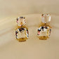 Double Square Crystal Earrings - 18K Gold Plated