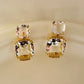 Double Square Crystal Earrings - 18K Gold Plated