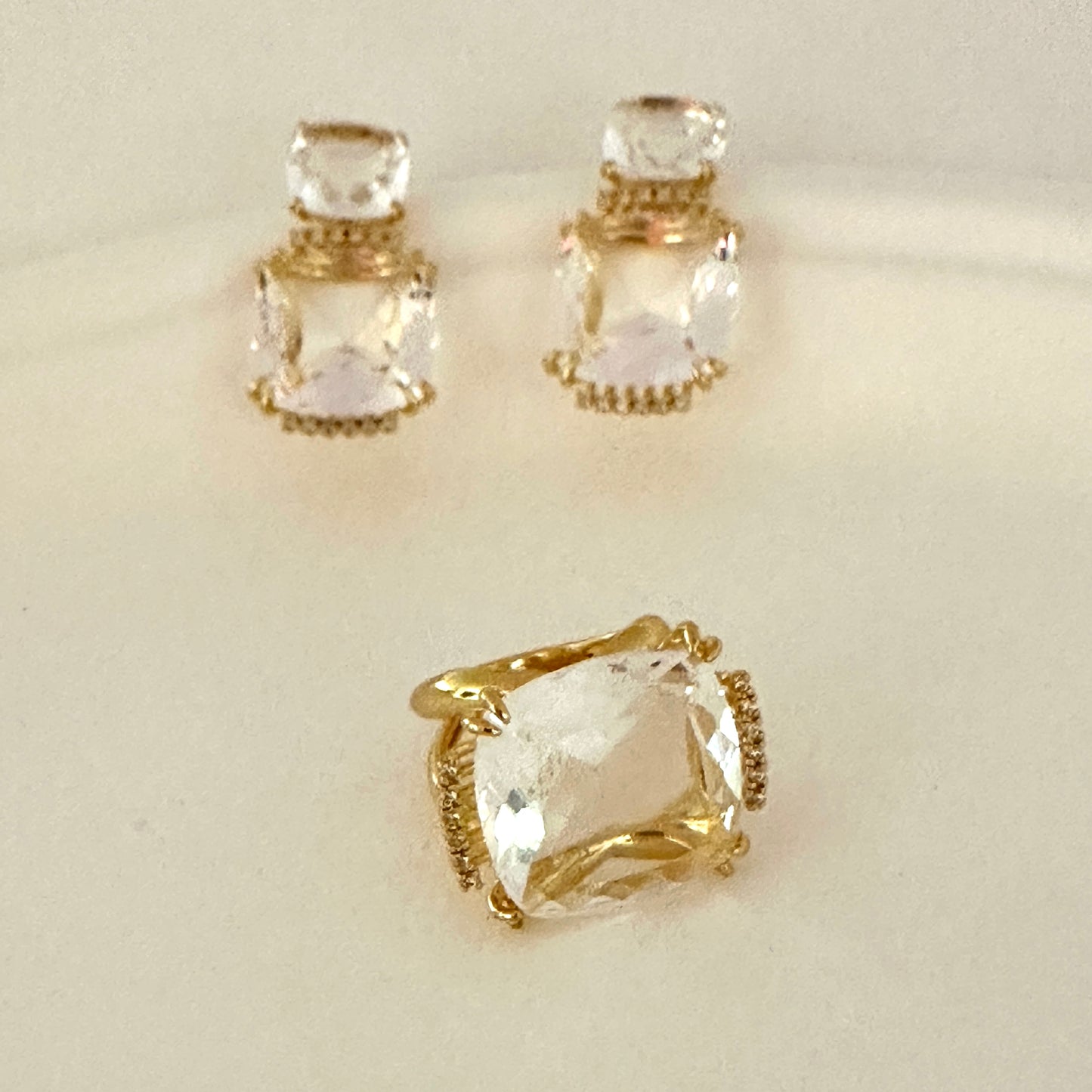 Square Crystal Ring - 18K Gold Plated