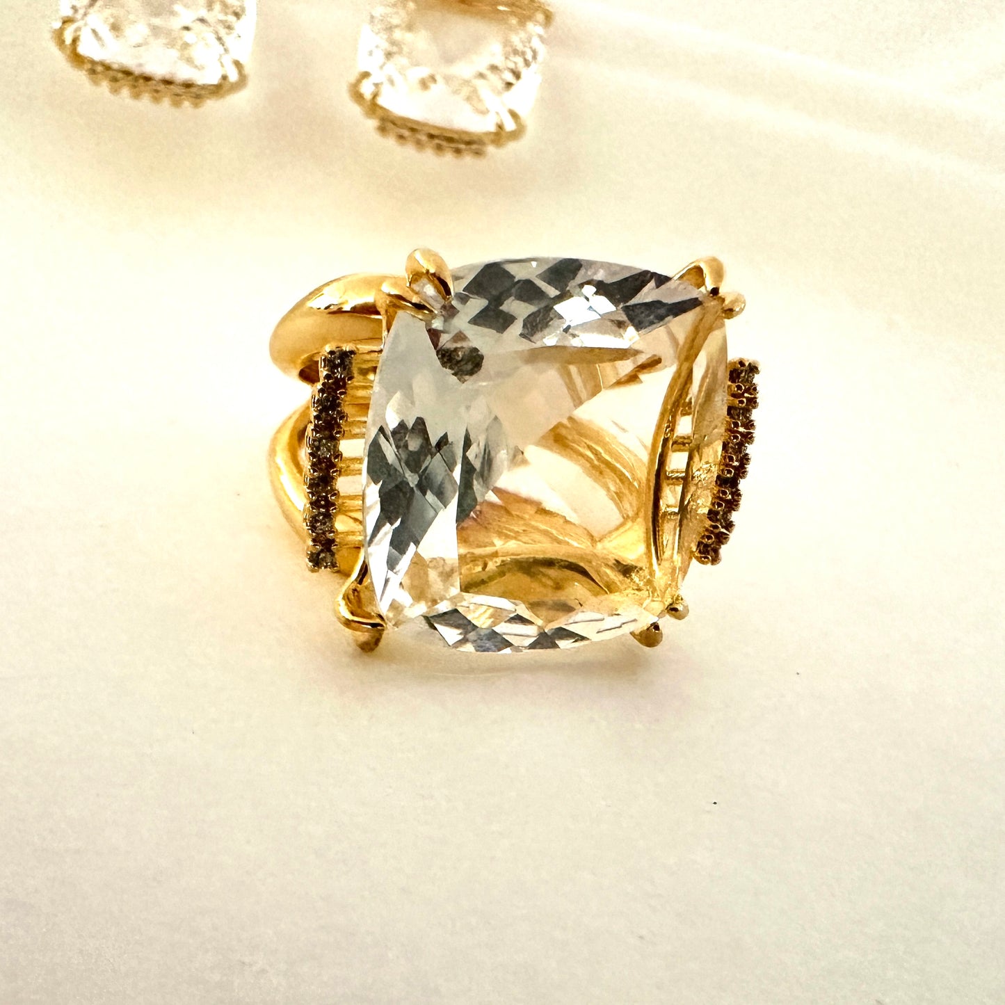 Square Crystal Ring - 18K Gold Plated