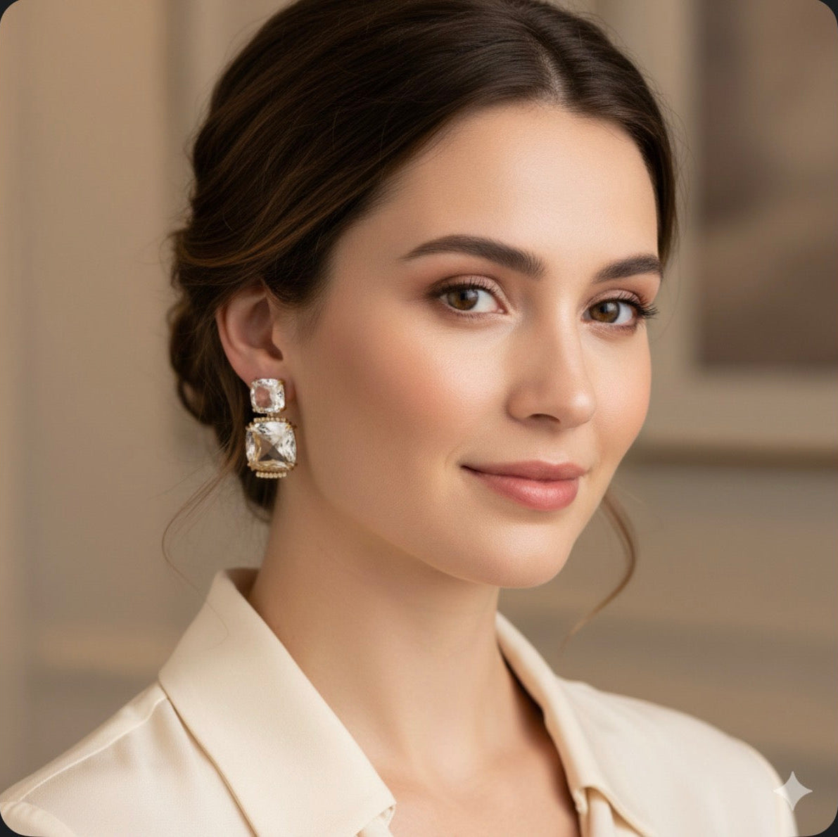 Double Square Crystal Earrings - 18K Gold Plated