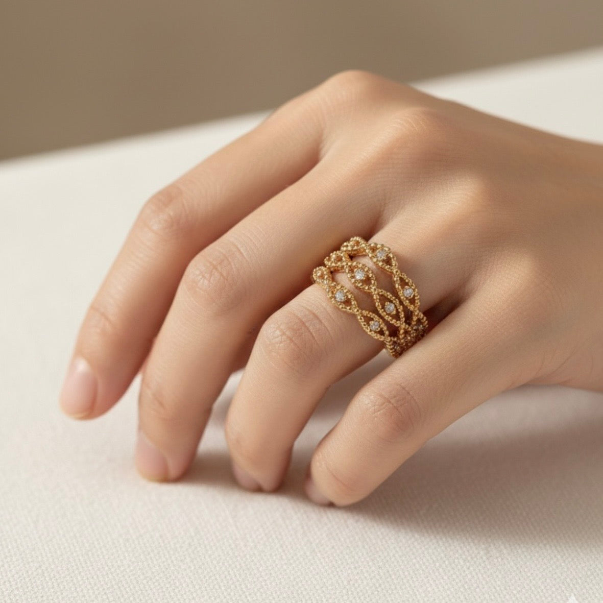 Infinite Studded Zirconia Open Ring - 18K Gold Plated