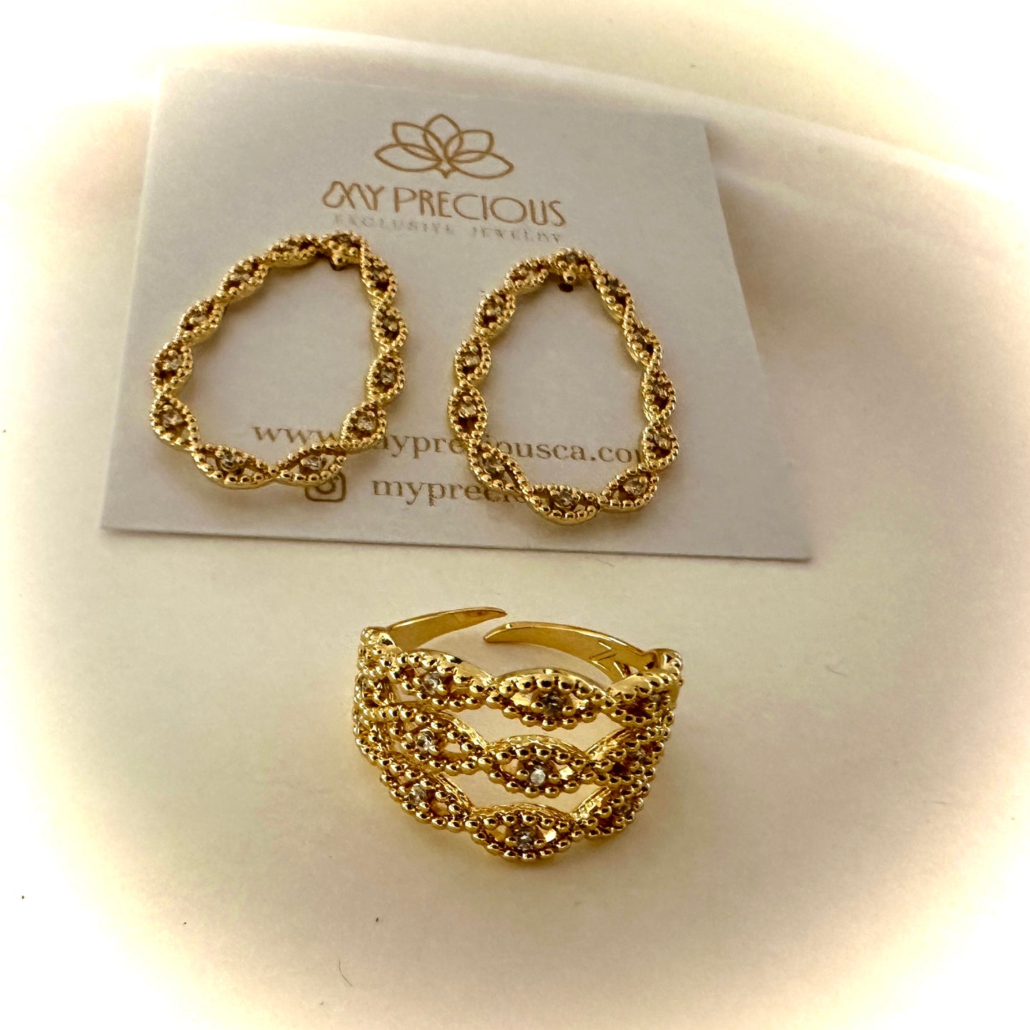 Infinite Studded Zirconia Open Ring - 18K Gold Plated