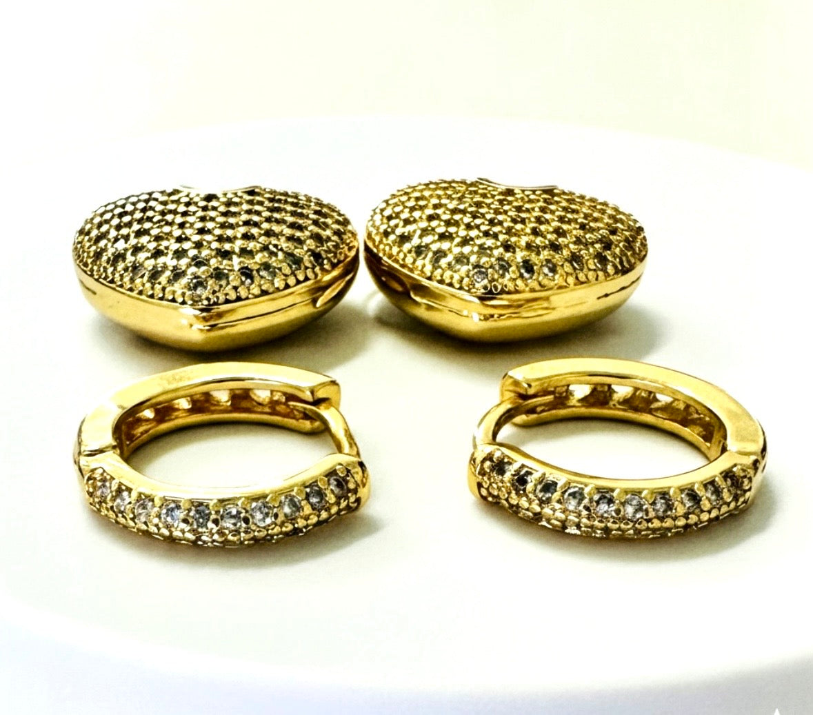 Bold Dangling Heart Studded Zirconia Earrings - 18K Gold Plated