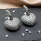 Bold Dangling Heart Studded Zirconia Earrings -White Rhodium Plated