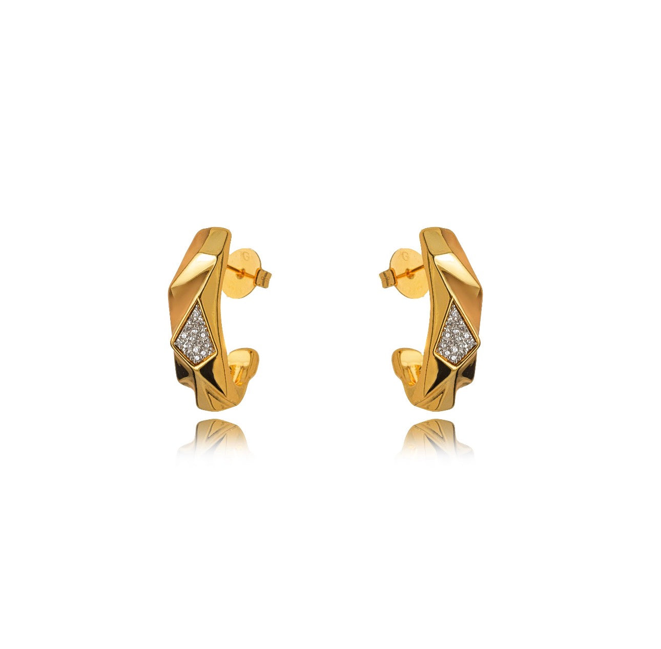Bold Geometric Stud - Zirconia-Studded - 18K Gold Plated Earrings