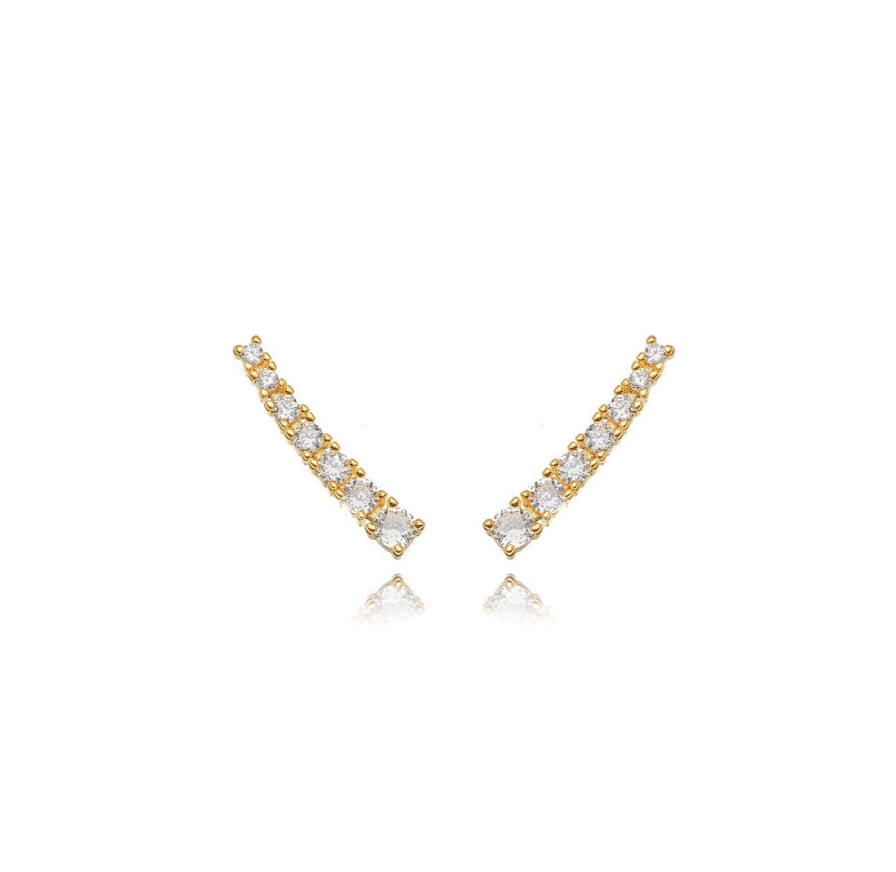 Linear Zirconia Drop Stud Earrings - Ear Cuff - 18K Gold Plated
