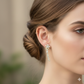 Flower and Linear Zirconia Drop Stud Earrings - 18K Gold Plated