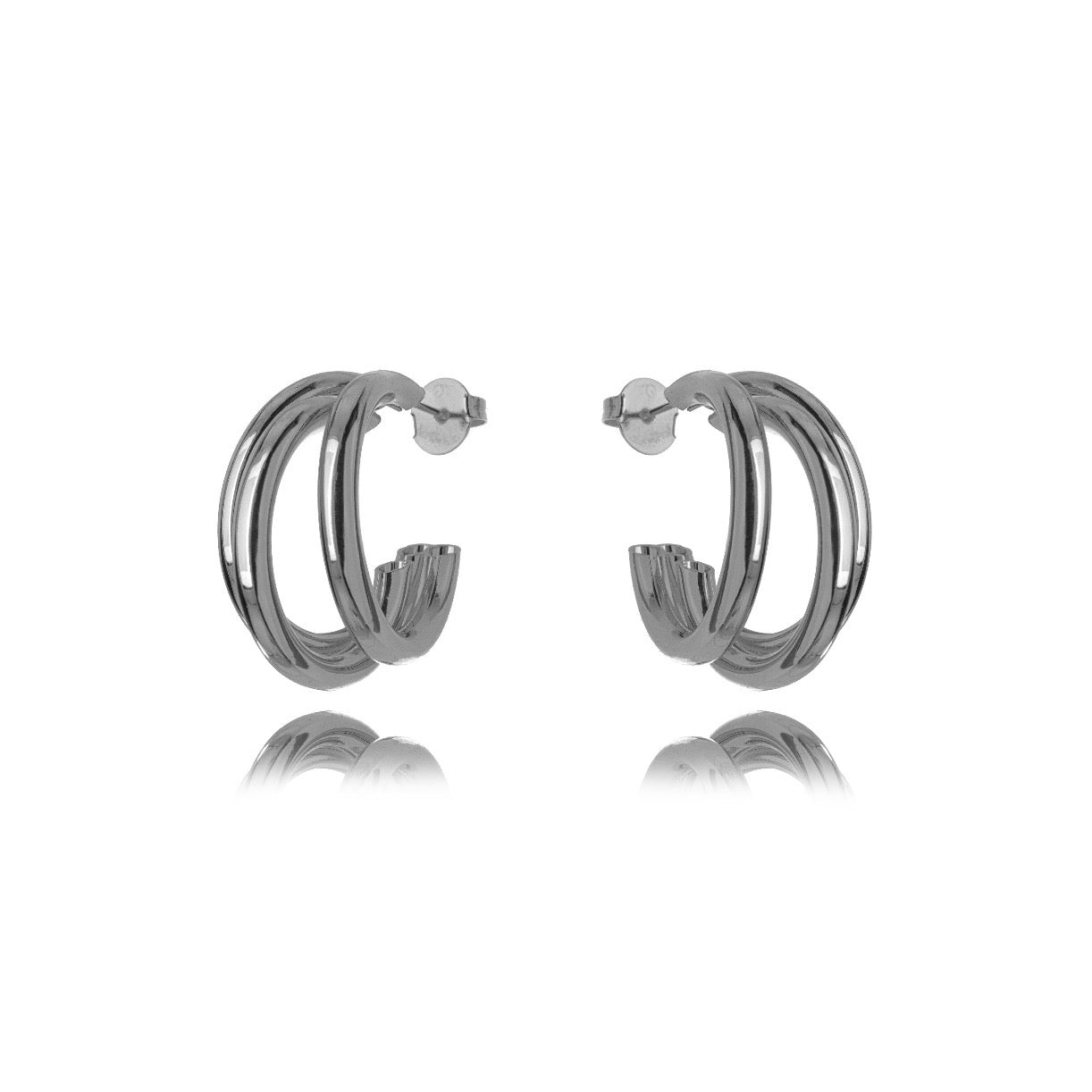 Triple Hoops Earrings - White Rhodium Plated