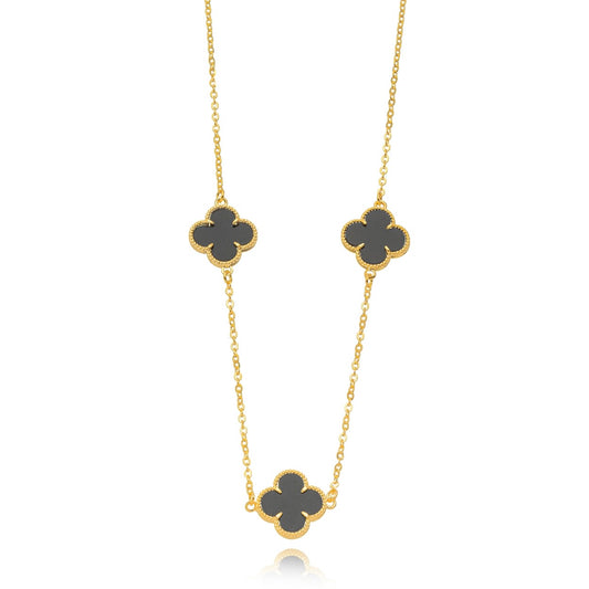 Black Three Lucky Clover - 18K Gold Plated - Choker - 36cm