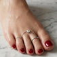 Double Ring with Chain and Cubic Zirconia - White Rhodium Plated