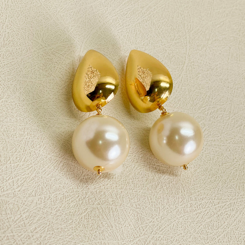 18K Gold Plated Hoops and Dangling Pearl Earrings