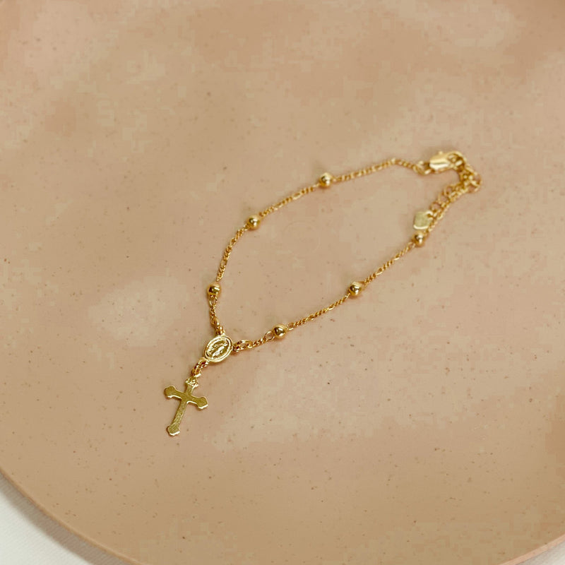 18K Gold Plated Delicate With Small Balls Cross Bracelet