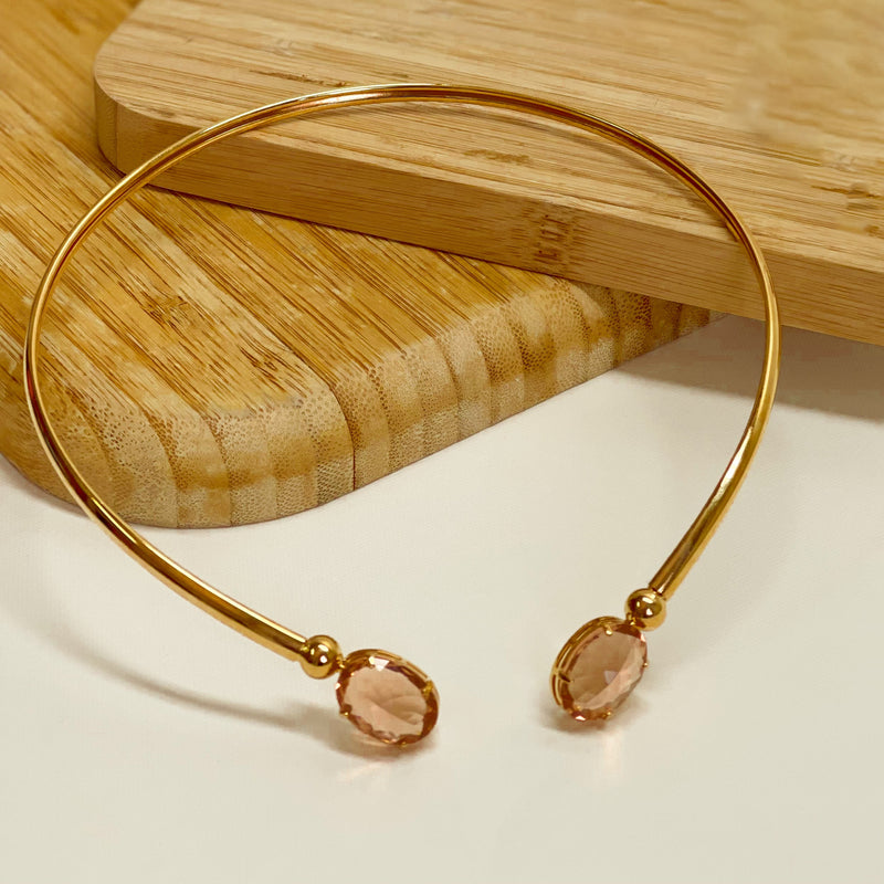 18K Gold Plated Cuff Double Oval Morganite Necklace