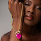 18K Gold Plated Studded Zirconia Cuban Link Pink Tourmaline Fusion Heart Necklace