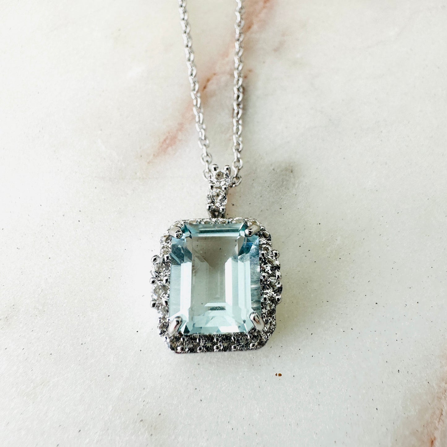 Green Amethyst, White Topaz Studded on Rhodium-finished 925 Sterling Silver Necklace