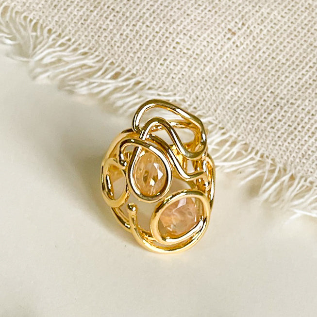 18K Gold Plated Organic Rutilated Quartz Ring