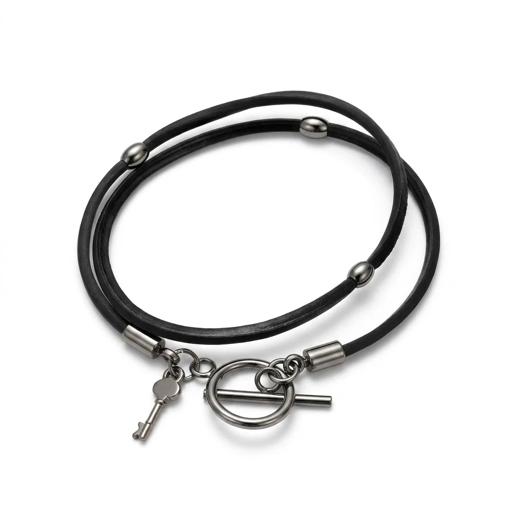 Men's Black Elastic Rubber Cord Bracelet