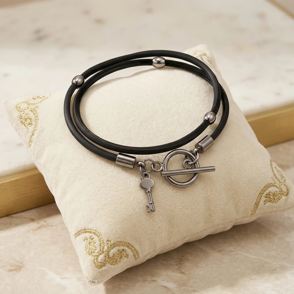 Men's Black Elastic Rubber Cord Bracelet