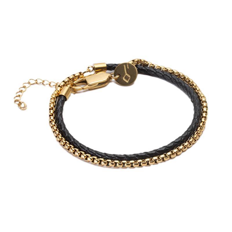 Men's Steel Gold Chain and Black Faux Leather