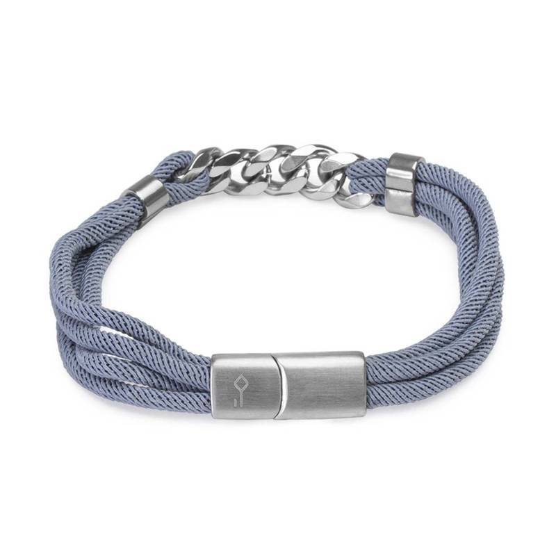 Men's Blue Cord and Stainless Steel Silver Bracelet