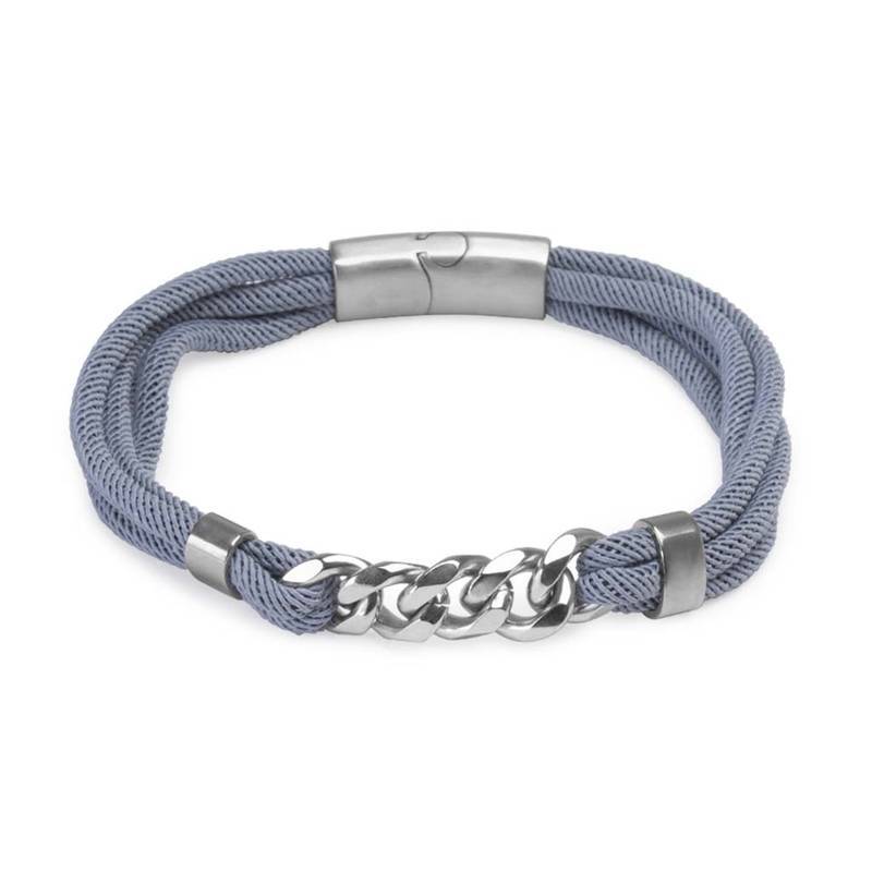 Men's Blue Cord and Stainless Steel Silver Bracelet