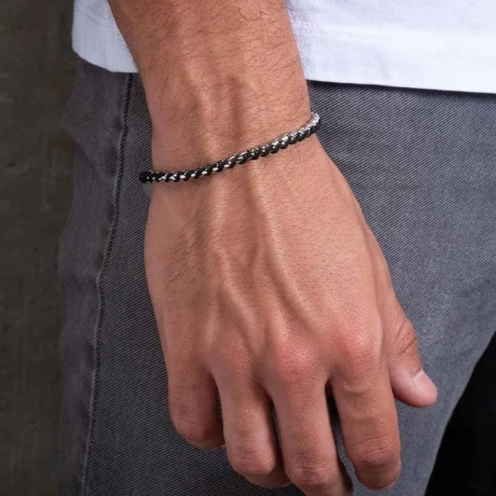 Silver Plated Black Stainless Steel Bracelet