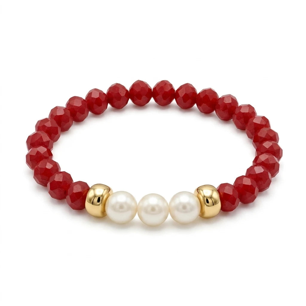 Pearls and Pink Crystals Bracelet - 18K Gold Plated