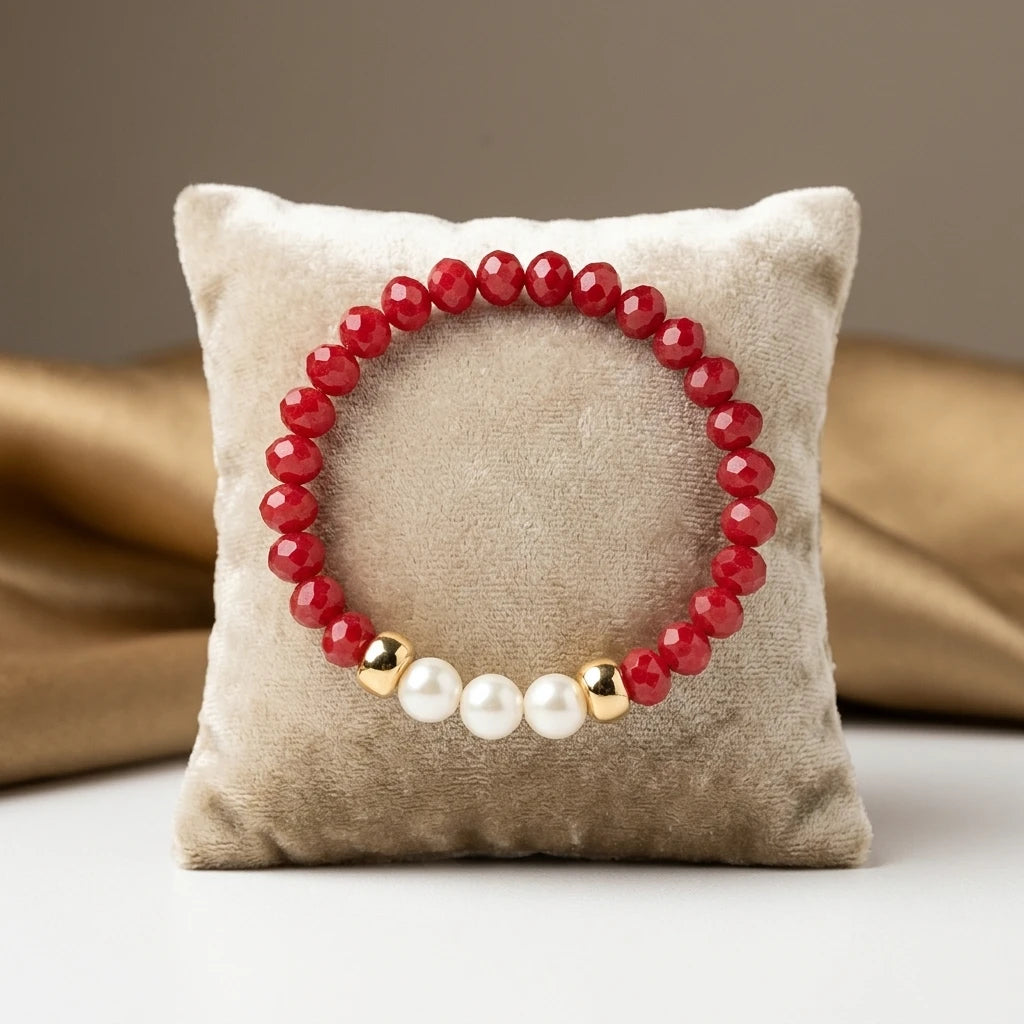 Pearls and Pink Crystals Bracelet - 18K Gold Plated