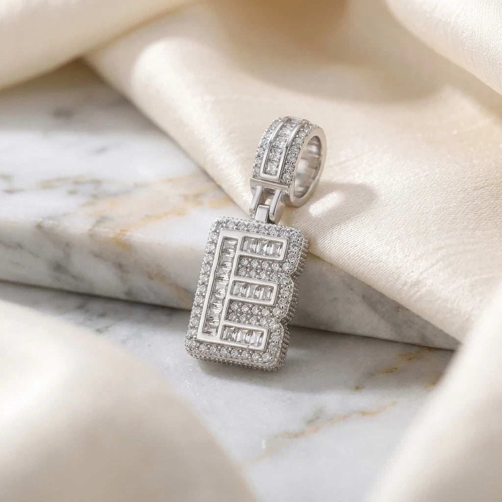Personalized Letter Studded Zirconia Pendant - White Rhodium Plated