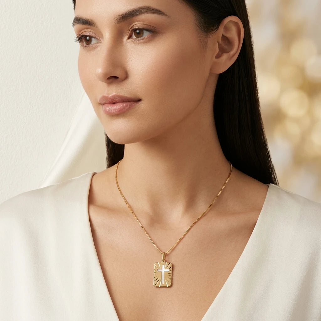 Religious Cross Pendant - 18K Gold Plated