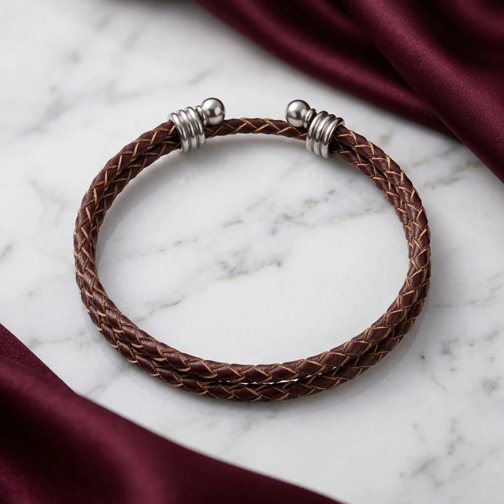 Men's Adjustable Brown Leather Bracelet