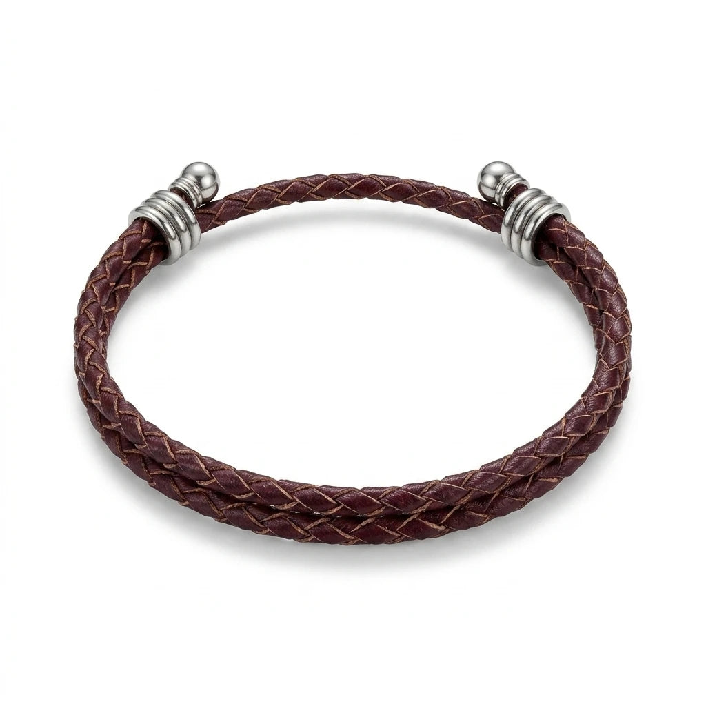 Men's Adjustable Brown Leather Bracelet