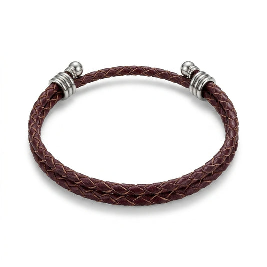 Men's Adjustable Brown Leather Bracelet