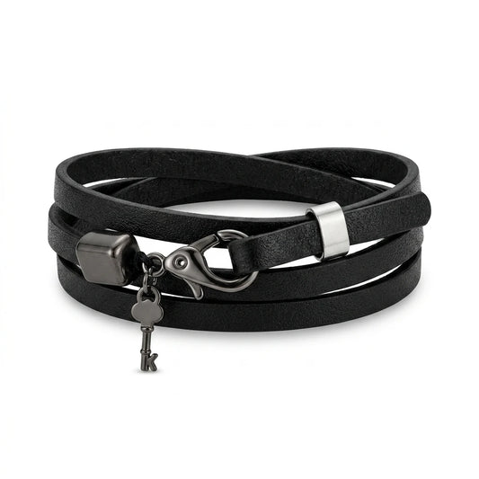 Men's Triple Black Faux Leather Bracelet