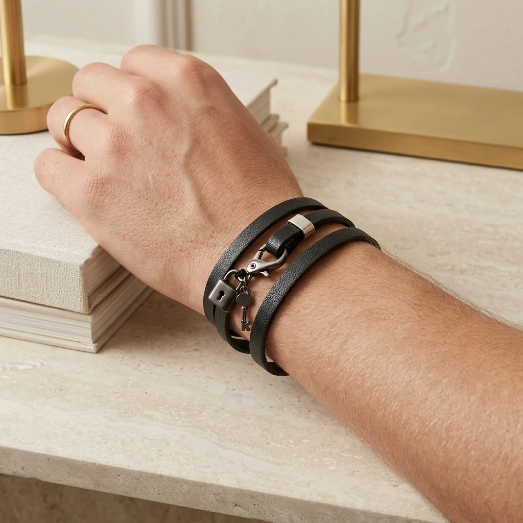 Men's Triple Black Faux Leather Bracelet