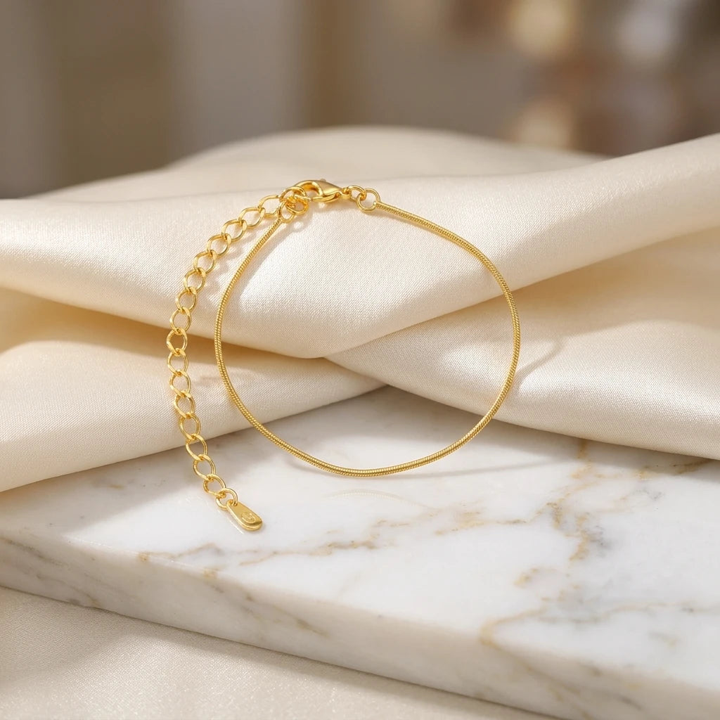 Thin Herringbone Snake Bracelet - 18K Gold Plated