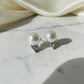 Genuine Pearl Studs with Sterling Silver Pavé White Topaz Triangle Earring