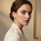 Genuine Pearl Studs with Sterling Silver Pavé White Topaz Triangle Earring