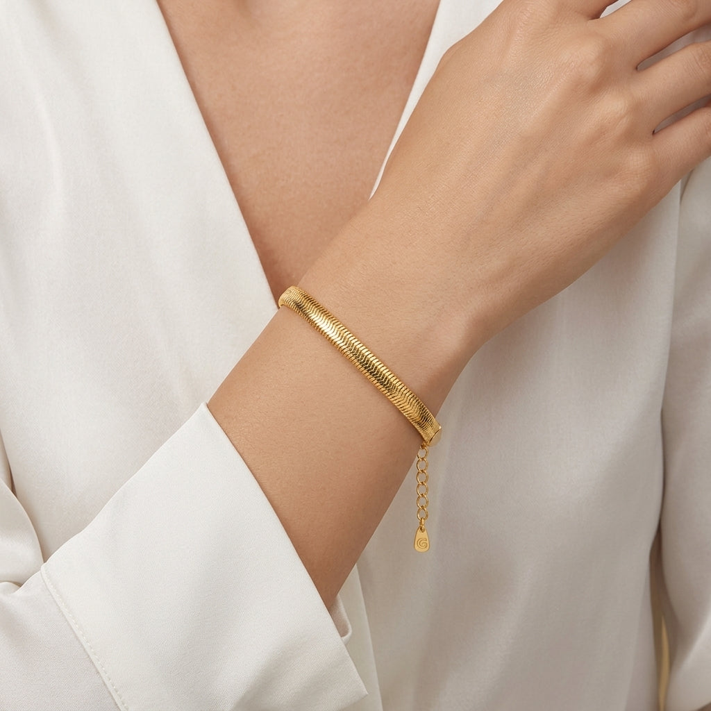 18K Gold Plated Thick Herringbone Bracelet