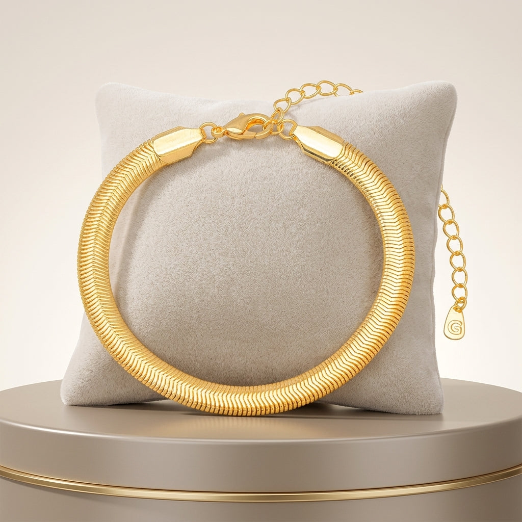 18K Gold Plated Thick Herringbone Bracelet