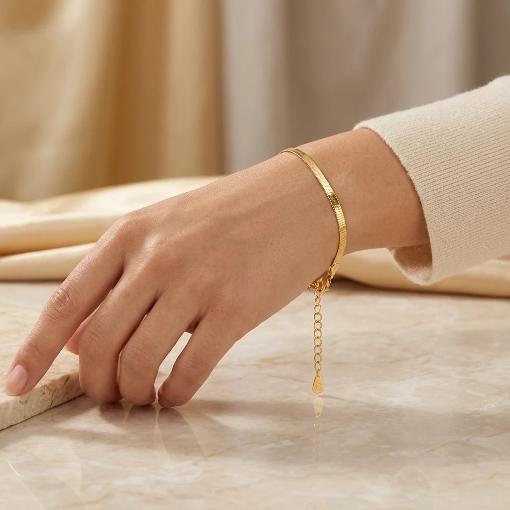 Herringbone Flat Bracelet - 18K Gold Plated